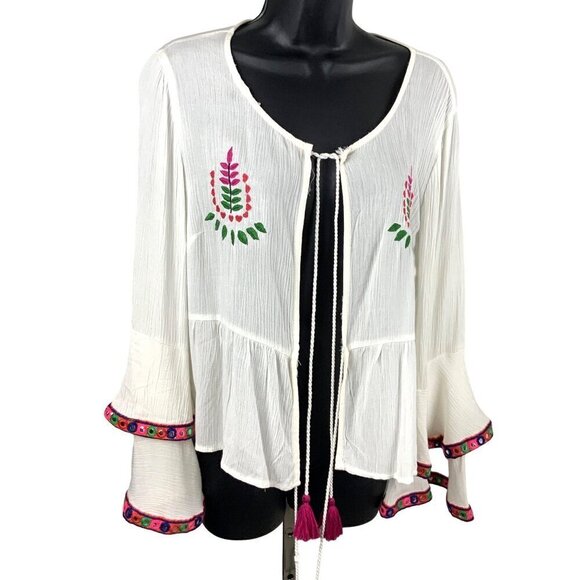 Bleuh Ciel top womens S.NWT boho embroidered/ mirrored trim - Picture 1 of 7